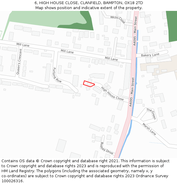 6, HIGH HOUSE CLOSE, CLANFIELD, BAMPTON, OX18 2TD: Location map and indicative extent of plot