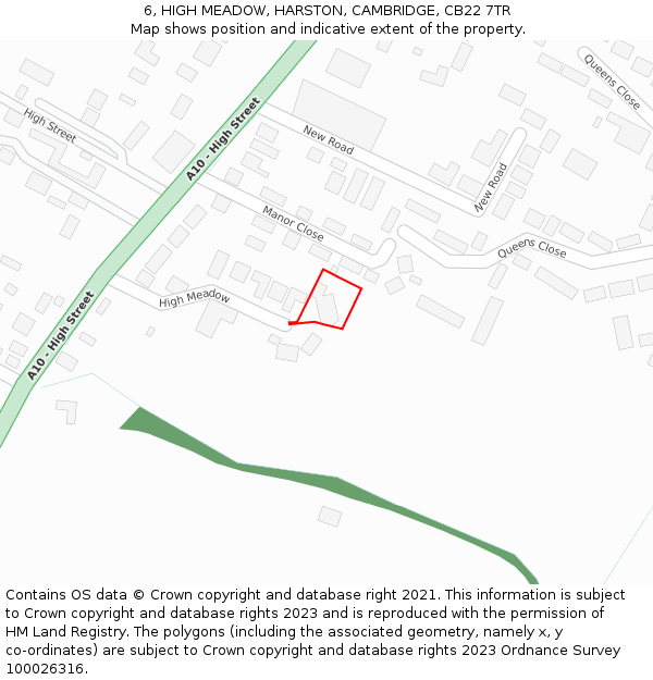 6, HIGH MEADOW, HARSTON, CAMBRIDGE, CB22 7TR: Location map and indicative extent of plot