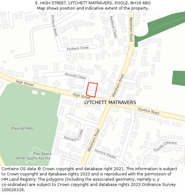 6, HIGH STREET, LYTCHETT MATRAVERS, POOLE, BH16 6BG: Location map and indicative extent of plot