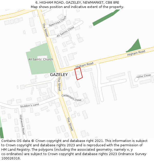 6, HIGHAM ROAD, GAZELEY, NEWMARKET, CB8 8RE: Location map and indicative extent of plot