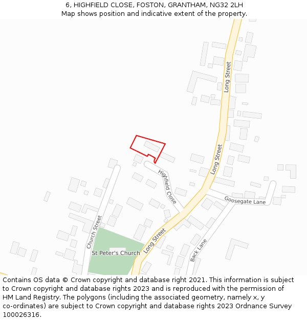 6, HIGHFIELD CLOSE, FOSTON, GRANTHAM, NG32 2LH: Location map and indicative extent of plot