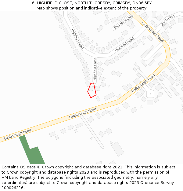 6, HIGHFIELD CLOSE, NORTH THORESBY, GRIMSBY, DN36 5RY: Location map and indicative extent of plot