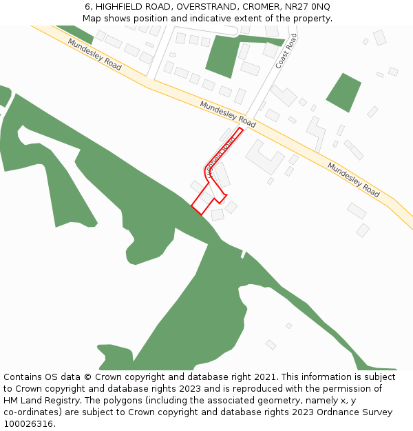 6, HIGHFIELD ROAD, OVERSTRAND, CROMER, NR27 0NQ: Location map and indicative extent of plot