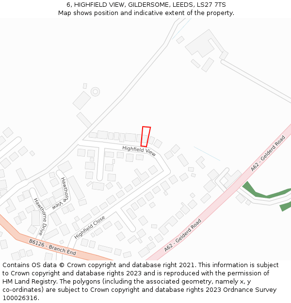 6, HIGHFIELD VIEW, GILDERSOME, LEEDS, LS27 7TS: Location map and indicative extent of plot