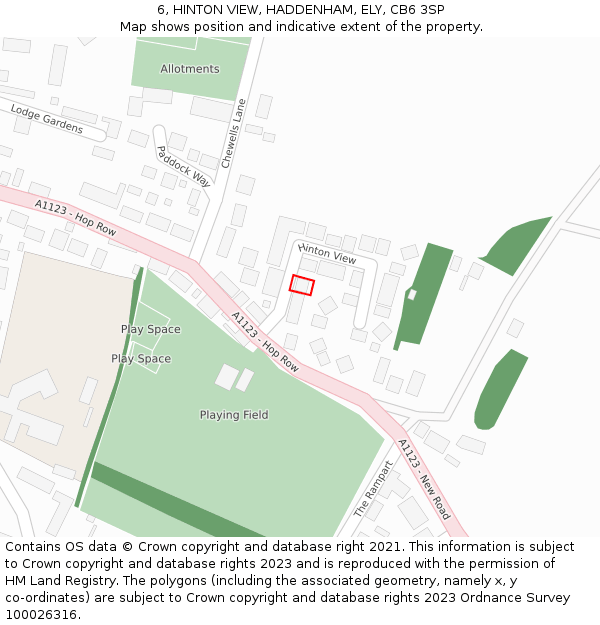 6, HINTON VIEW, HADDENHAM, ELY, CB6 3SP: Location map and indicative extent of plot