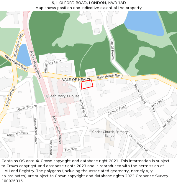 6, HOLFORD ROAD, LONDON, NW3 1AD: Location map and indicative extent of plot