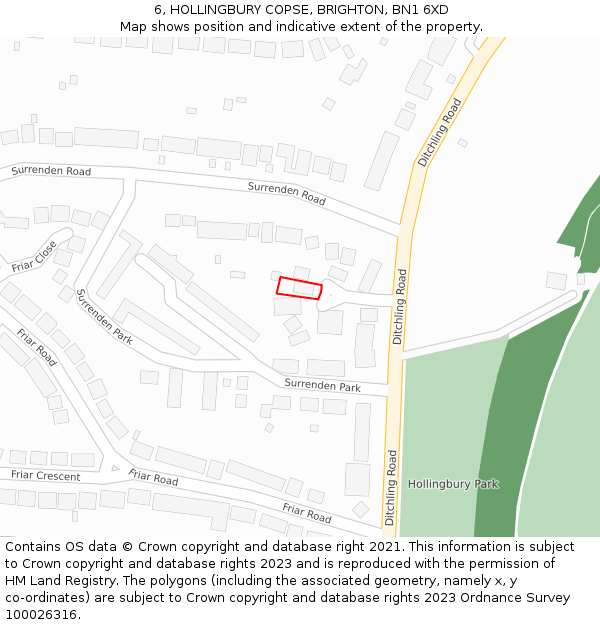 6, HOLLINGBURY COPSE, BRIGHTON, BN1 6XD: Location map and indicative extent of plot