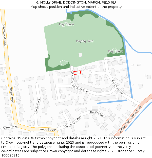 6, HOLLY DRIVE, DODDINGTON, MARCH, PE15 0LF: Location map and indicative extent of plot