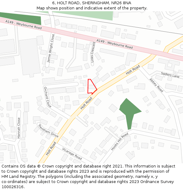 6, HOLT ROAD, SHERINGHAM, NR26 8NA: Location map and indicative extent of plot