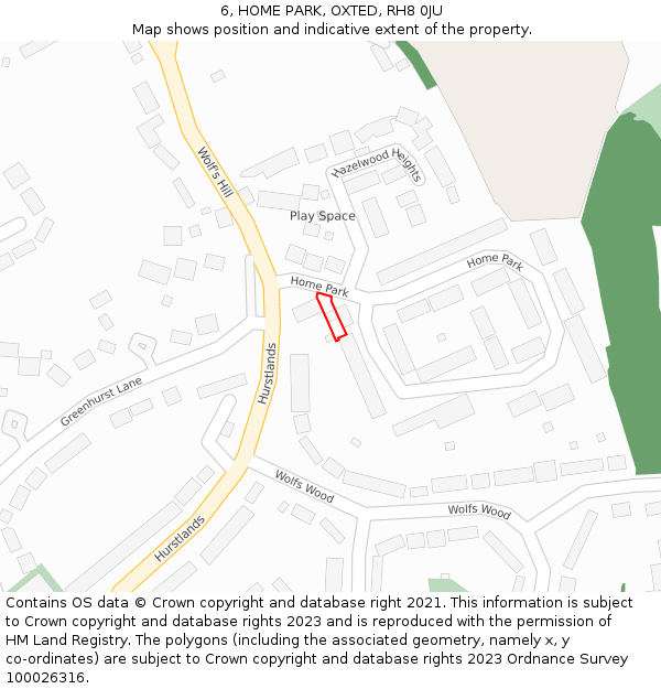 6, HOME PARK, OXTED, RH8 0JU: Location map and indicative extent of plot