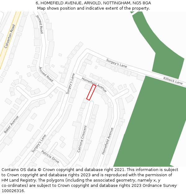 6, HOMEFIELD AVENUE, ARNOLD, NOTTINGHAM, NG5 8GA: Location map and indicative extent of plot