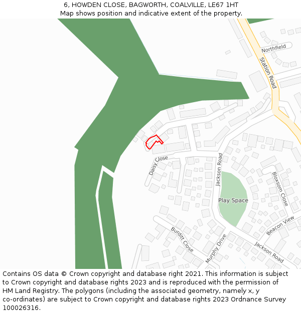 6, HOWDEN CLOSE, BAGWORTH, COALVILLE, LE67 1HT: Location map and indicative extent of plot