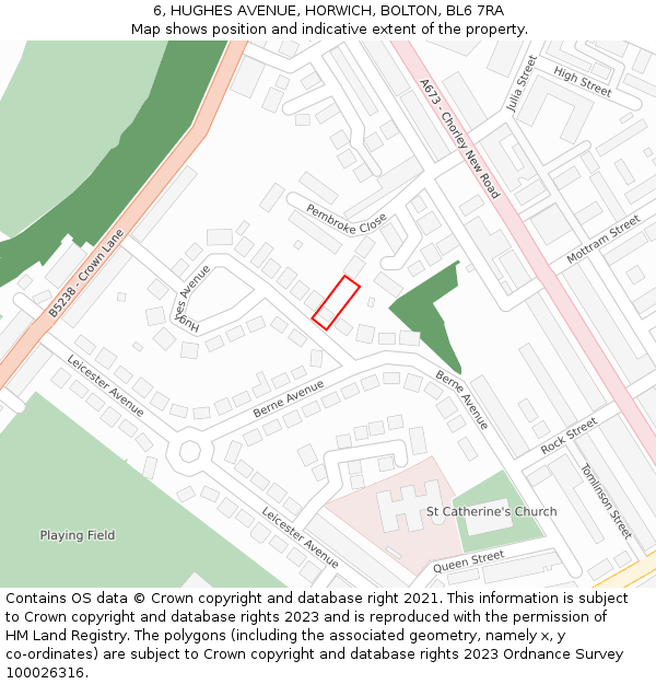 6, HUGHES AVENUE, HORWICH, BOLTON, BL6 7RA: Location map and indicative extent of plot