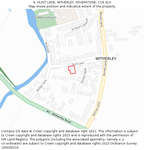 6, HUNT LANE, WITHERLEY, ATHERSTONE, CV9 3LH: Location map and indicative extent of plot