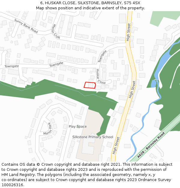 6, HUSKAR CLOSE, SILKSTONE, BARNSLEY, S75 4SX: Location map and indicative extent of plot