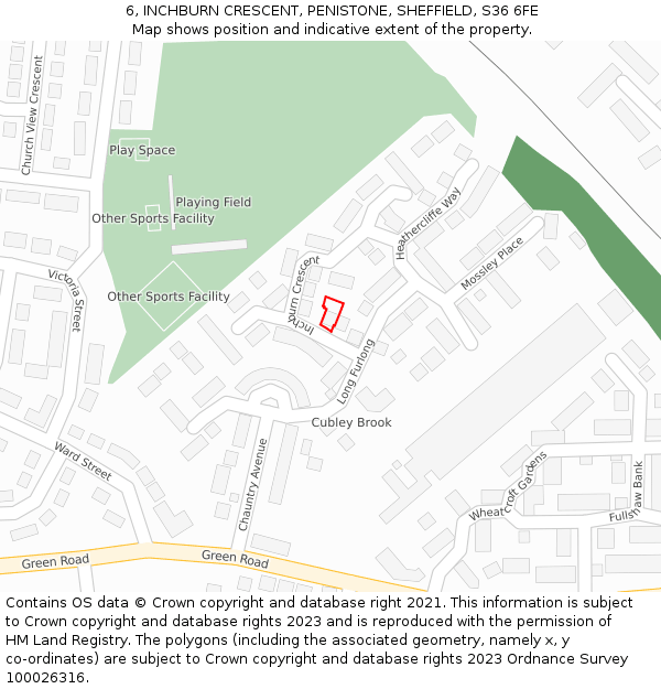 6, INCHBURN CRESCENT, PENISTONE, SHEFFIELD, S36 6FE: Location map and indicative extent of plot