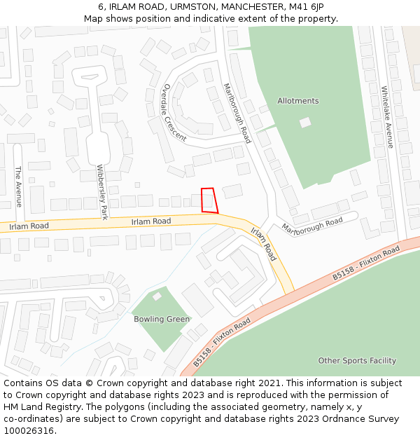 6, IRLAM ROAD, URMSTON, MANCHESTER, M41 6JP: Location map and indicative extent of plot