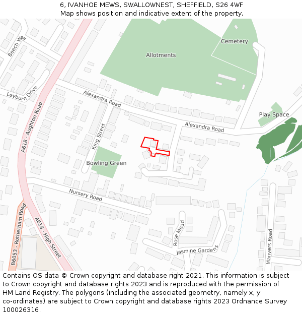 6, IVANHOE MEWS, SWALLOWNEST, SHEFFIELD, S26 4WF: Location map and indicative extent of plot