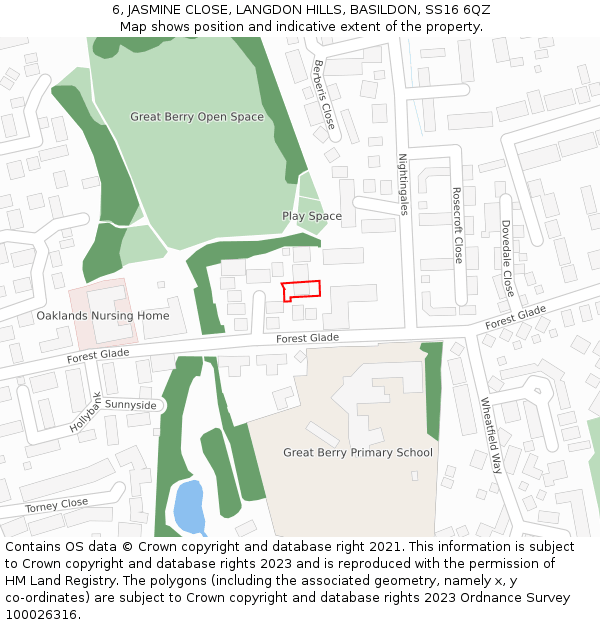 6, JASMINE CLOSE, LANGDON HILLS, BASILDON, SS16 6QZ: Location map and indicative extent of plot