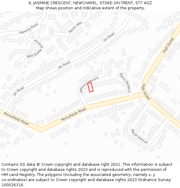 6, JASMINE CRESCENT, NEWCHAPEL, STOKE-ON-TRENT, ST7 4GZ: Location map and indicative extent of plot