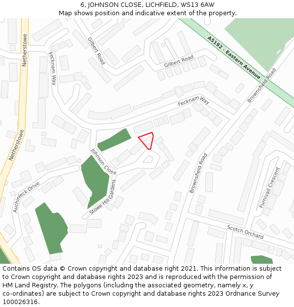 6, JOHNSON CLOSE, LICHFIELD, WS13 6AW: Location map and indicative extent of plot