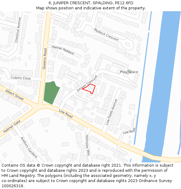 6, JUNIPER CRESCENT, SPALDING, PE12 6FD: Location map and indicative extent of plot