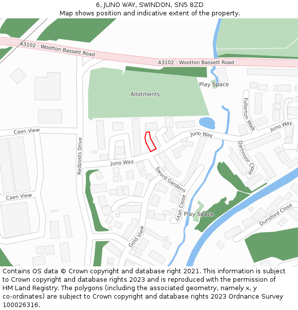 6, JUNO WAY, SWINDON, SN5 8ZD: Location map and indicative extent of plot