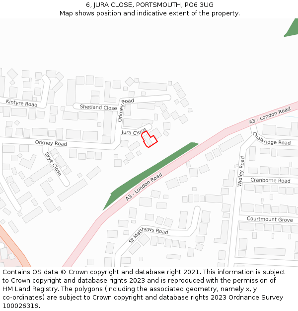 6, JURA CLOSE, PORTSMOUTH, PO6 3UG: Location map and indicative extent of plot