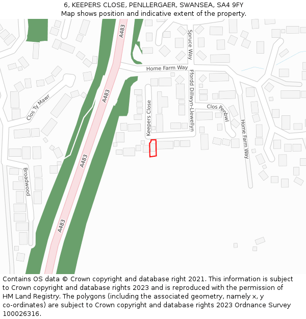 6, KEEPERS CLOSE, PENLLERGAER, SWANSEA, SA4 9FY: Location map and indicative extent of plot