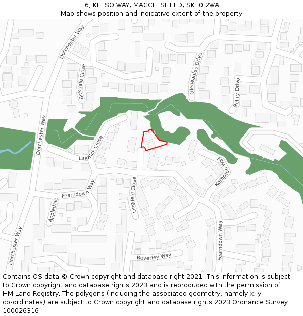 6, KELSO WAY, MACCLESFIELD, SK10 2WA: Location map and indicative extent of plot