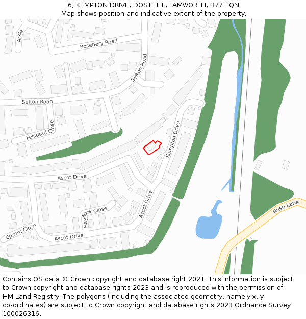 6, KEMPTON DRIVE, DOSTHILL, TAMWORTH, B77 1QN: Location map and indicative extent of plot