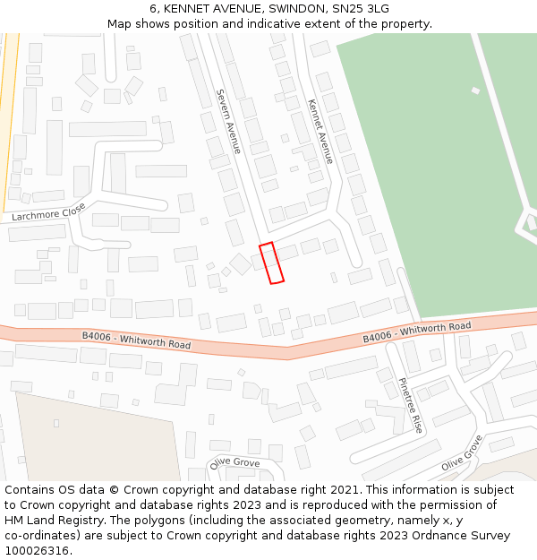 6, KENNET AVENUE, SWINDON, SN25 3LG: Location map and indicative extent of plot