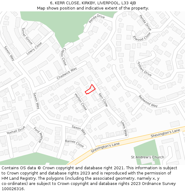 6, KERR CLOSE, KIRKBY, LIVERPOOL, L33 4JB: Location map and indicative extent of plot