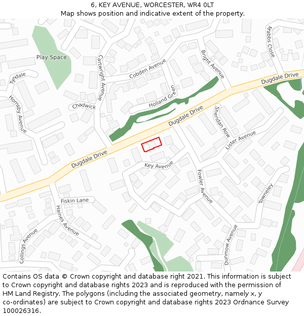 6, KEY AVENUE, WORCESTER, WR4 0LT: Location map and indicative extent of plot