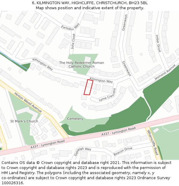 6, KILMINGTON WAY, HIGHCLIFFE, CHRISTCHURCH, BH23 5BL: Location map and indicative extent of plot