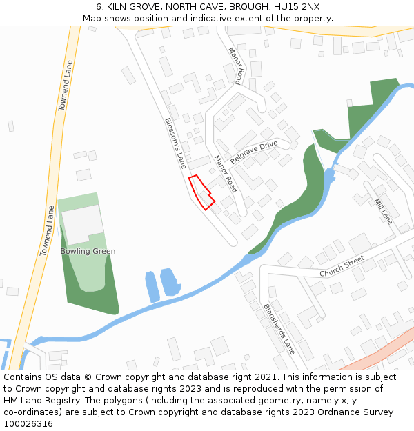 6, KILN GROVE, NORTH CAVE, BROUGH, HU15 2NX: Location map and indicative extent of plot