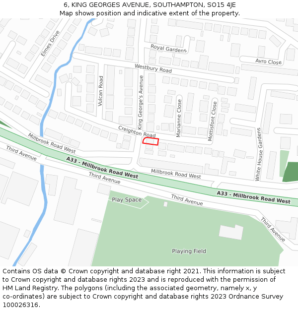 6, KING GEORGES AVENUE, SOUTHAMPTON, SO15 4JE: Location map and indicative extent of plot