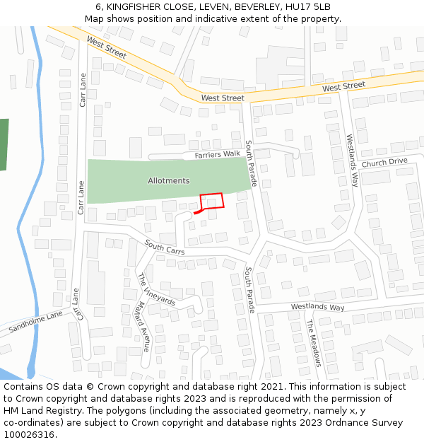 6, KINGFISHER CLOSE, LEVEN, BEVERLEY, HU17 5LB: Location map and indicative extent of plot