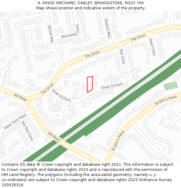 6, KINGS ORCHARD, OAKLEY, BASINGSTOKE, RG23 7AX: Location map and indicative extent of plot