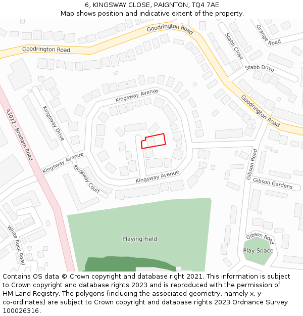 6, KINGSWAY CLOSE, PAIGNTON, TQ4 7AE: Location map and indicative extent of plot