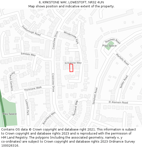 6, KIRKSTONE WAY, LOWESTOFT, NR32 4UN: Location map and indicative extent of plot