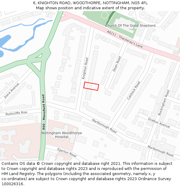 6, KNIGHTON ROAD, WOODTHORPE, NOTTINGHAM, NG5 4FL: Location map and indicative extent of plot