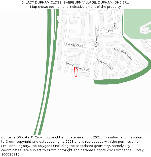 6, LADY DURHAM CLOSE, SHERBURN VILLAGE, DURHAM, DH6 1RW: Location map and indicative extent of plot