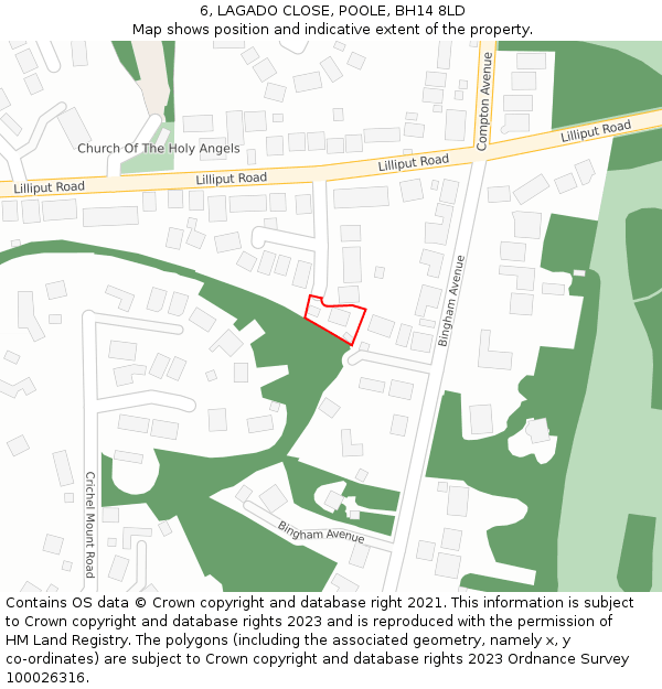 6, LAGADO CLOSE, POOLE, BH14 8LD: Location map and indicative extent of plot