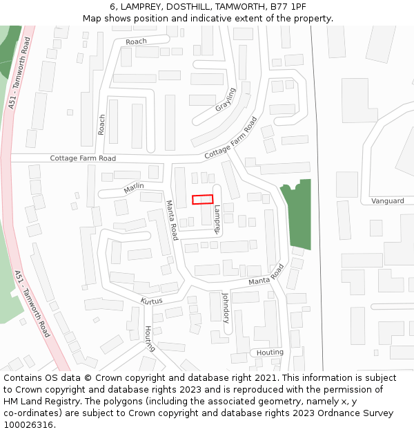 6, LAMPREY, DOSTHILL, TAMWORTH, B77 1PF: Location map and indicative extent of plot