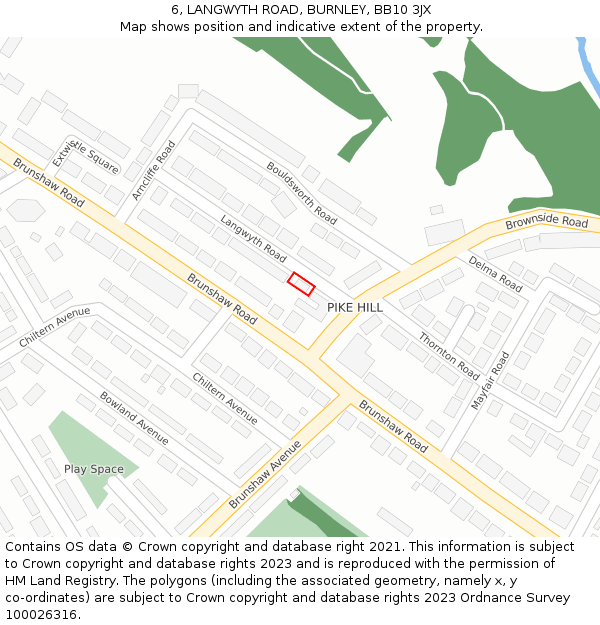 6, LANGWYTH ROAD, BURNLEY, BB10 3JX: Location map and indicative extent of plot