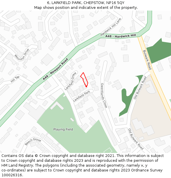 6, LARKFIELD PARK, CHEPSTOW, NP16 5QY: Location map and indicative extent of plot