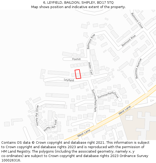 6, LEYFIELD, BAILDON, SHIPLEY, BD17 5TQ: Location map and indicative extent of plot