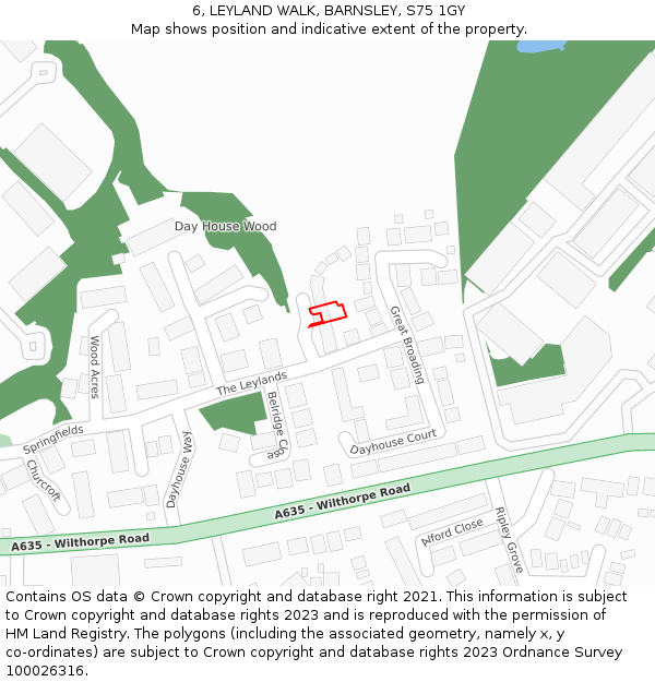 6, LEYLAND WALK, BARNSLEY, S75 1GY: Location map and indicative extent of plot