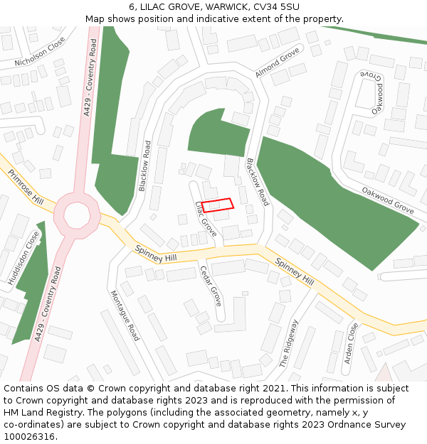 6, LILAC GROVE, WARWICK, CV34 5SU: Location map and indicative extent of plot